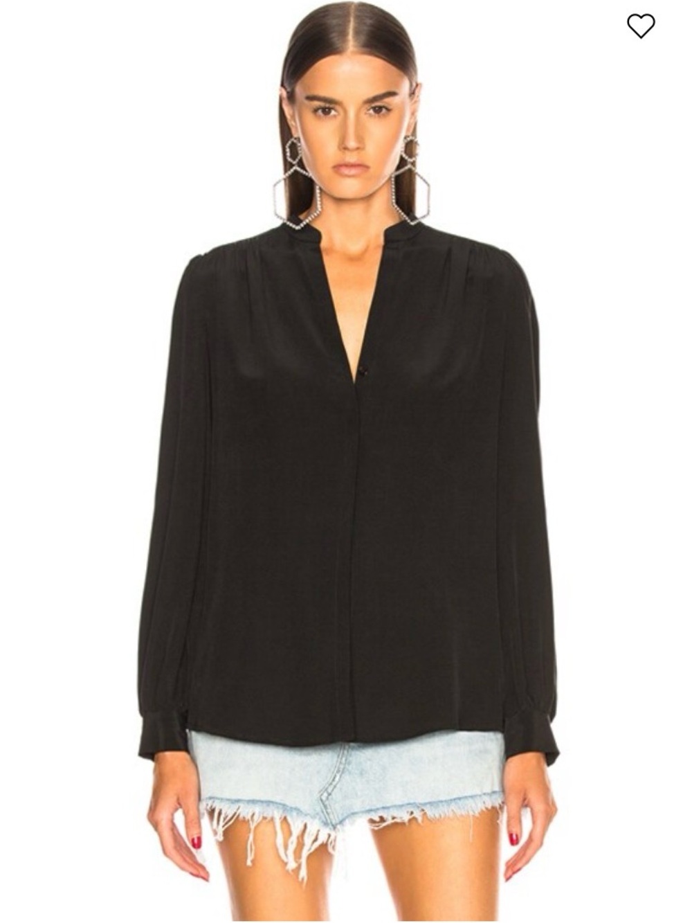 L'AGENCE Raquel Silk Black Long-Sleeve Back Button Down Blouse Top Shirt S [TE]